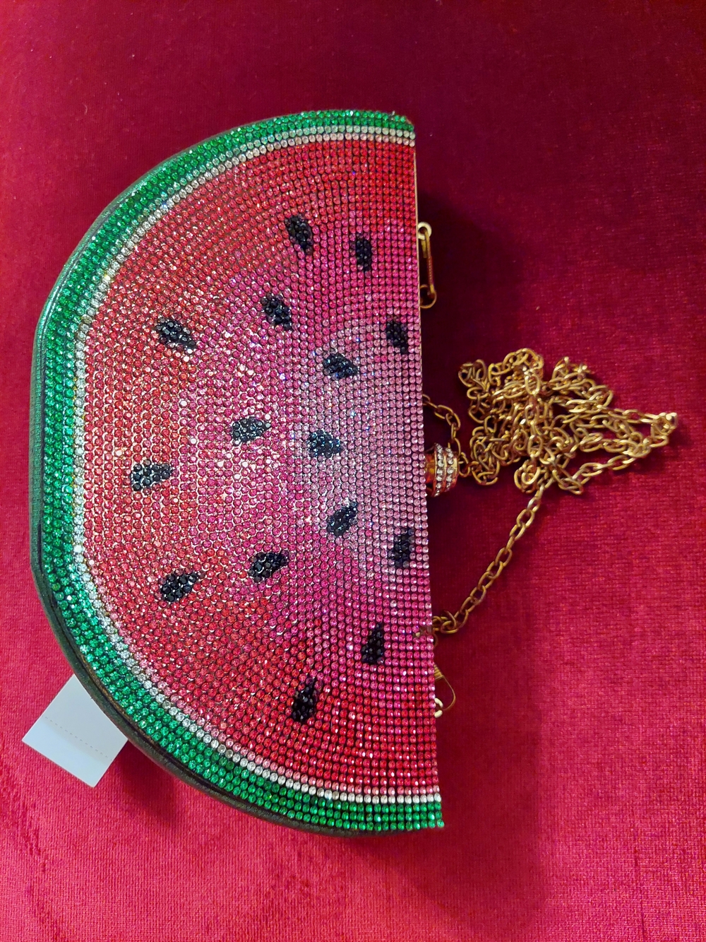 Crystal Watermelon Half-Moon Clutch - Pink & Green